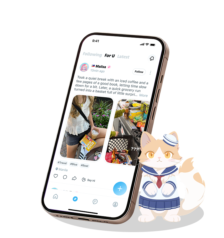 Vela app preview on a phone with mascot