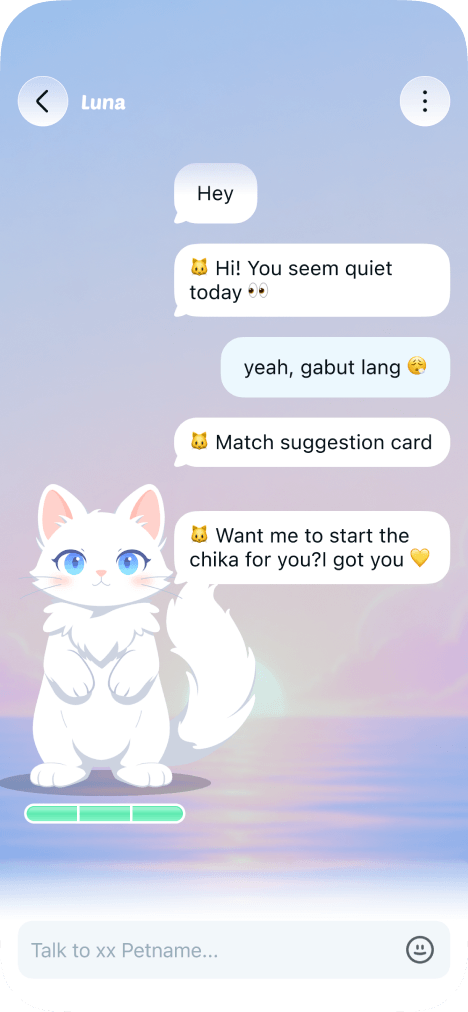 Vela AI cat Luna chat screen